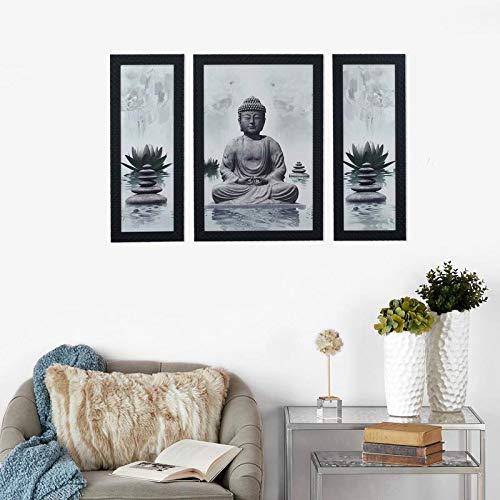 JaipurCrafts Flower Set of 3 Large Framed UV Digital Reprint Painting (Wood, Synthetic, 36 cm x 61 cm)