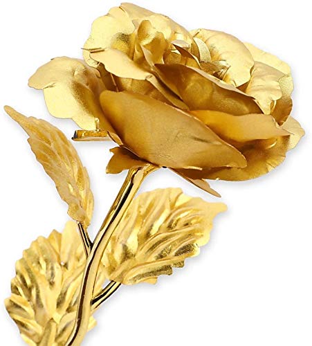 Webelkart Premium Plastic Valentine Gift for Girls Boys Girlfriend Boyfriend Husband Wife Love Couple Decorative 24K Gold Plated Artificial Rose Flower with Box (Gold, 10 Inches), Artificial Gold Rose