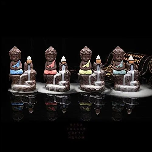 JaipurCrafts Maditating Monk Buddha Smoke Back flow Cone Incense Holder| Decorative Showpiece- with 6 free Smoke Back flow Scented Cone Incenses