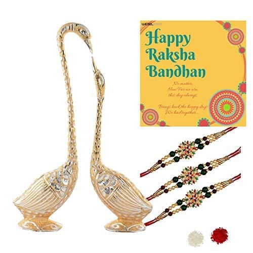 Webelkart Premium Combo of Rakhi Gift for Brother and Bhabhi and Kids with Pair of Kissing Duck Showpiece