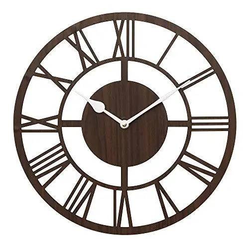 Webelkart Improved Roman Beautiful Round Wood Wall Clock (12 Inch x 12 Inch, Brown)- Without Glass