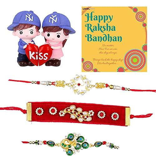 Webelkart Premium Combo of Rakhi Gift for Brother and Bhabhi and Kids with Premium Ceramic Couple Showpiece