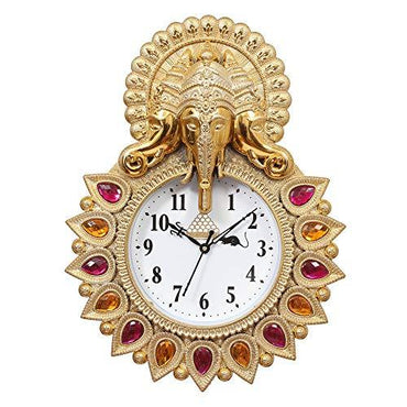 Webelkart Plastic Lord Ganesha Designer Wall Clock (Gold, 13 X 2 X 17 Inch)