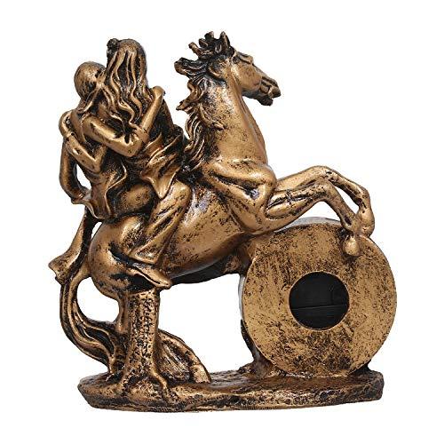 JaipurCrafts Resin Love Couple Sitting On Bike With Table Clock Statue, 18 CM, Gold, 1 Piece