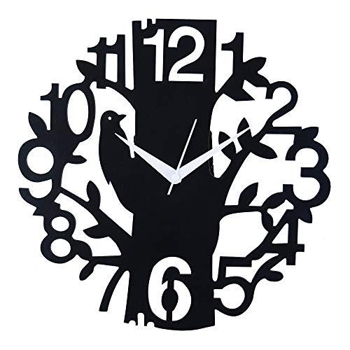 JaipurCrafts Designer Tree and Bird Round Wood Wall Clock (Black)