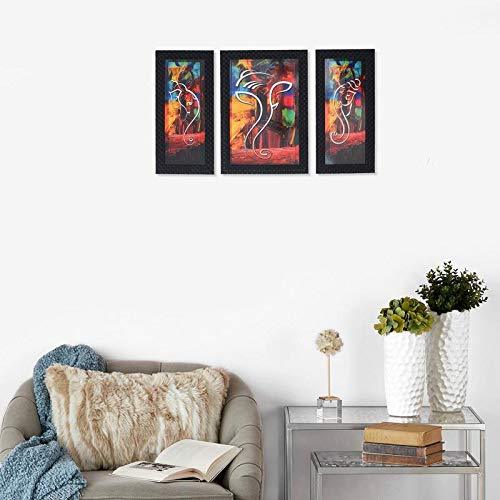 JaipurCrafts Lord Ganesha Set of 3 Large Framed UV Digital Reprint Painting (Wood, Synthetic, 36 cm x 61 cm)