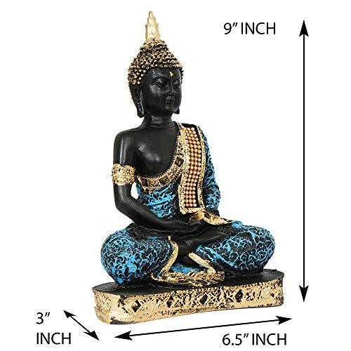 Webelkart Resin Sitting Buddha Idol Statue, 10 IN, Sky Blue And Black, 1 Piece