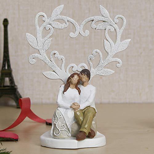 Webelkart Ceramic Cute Romantic Valentine Love Couple Sitting Statue, 16cm, White, 1 Piece