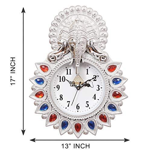 Webelkart Plastic Lord Ganesha Designer Wall Clock (Silver_13 Inch X 2 Inch X 17 Inch)