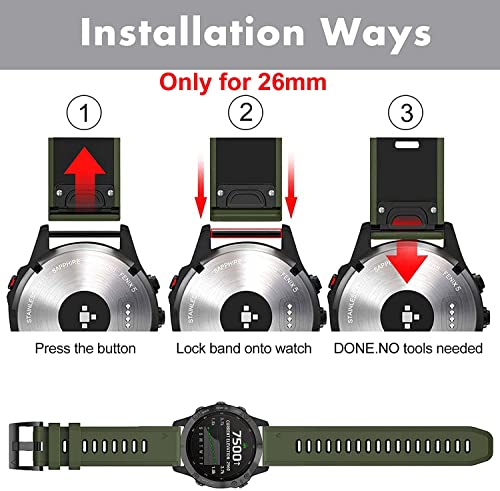 Zitel Band for Fenix 8 51mm, 7X/7X Pro, 6X/6X Pro, 5X/5X Plus, 3/3 HR, Descent MK1, Enduro, 26mm Sport Strap- Green/Black