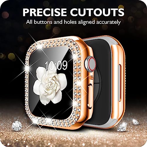 Zitel Band for Apple Watch 40mm Bling Diamond Rhinestone Strap + Case for Women Girls - Rose Gold