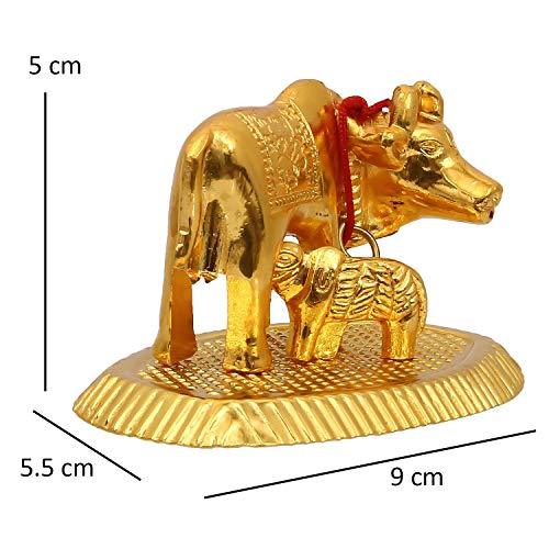 JaipurCrafts Gold Small Kamdhenu Cow and Calf Showpiece - 5.5 cm (Aluminium)