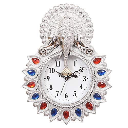 Webelkart Plastic Lord Ganesha Designer Wall Clock (Silver_13 Inch X 2 Inch X 17 Inch)