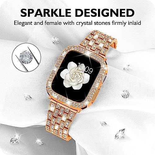 Zitel Band for Apple Watch 40mm Bling Diamond Rhinestone Strap + Case for Women Girls - Rose Gold