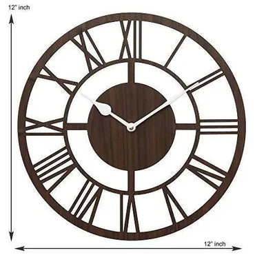 Webelkart Improved Roman Beautiful Round Wood Wall Clock (12 Inch x 12 Inch, Brown)- Without Glass