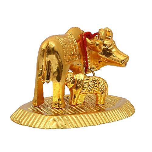 JaipurCrafts Gold Small Kamdhenu Cow and Calf Showpiece - 5.5 cm (Aluminium)