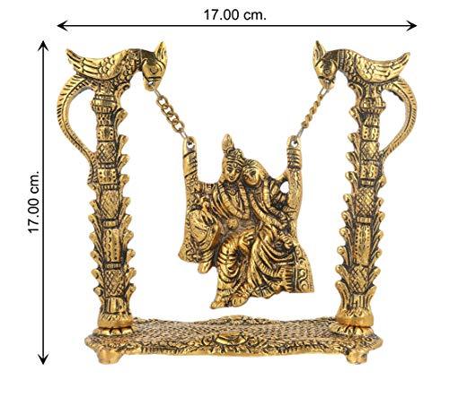 JaipurCrafts Premium Spiritual Metal Radha-Krishna Jhula Idol (18 cm x 18 cm x 9 cm, Golden)