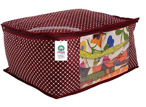 JaipurCrafts 12 Pieces Quilted Polka Dots Cotton Saree Cover Set, Maroon (40 x 30 x 20 cm)