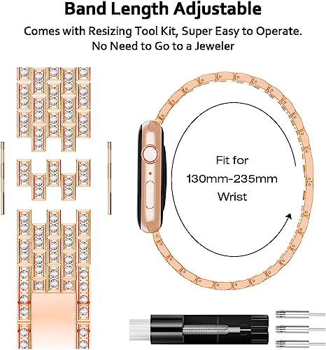 Zitel Band for Apple Watch 40mm Bling Diamond Rhinestone Strap + Case for Women Girls - Rose Gold