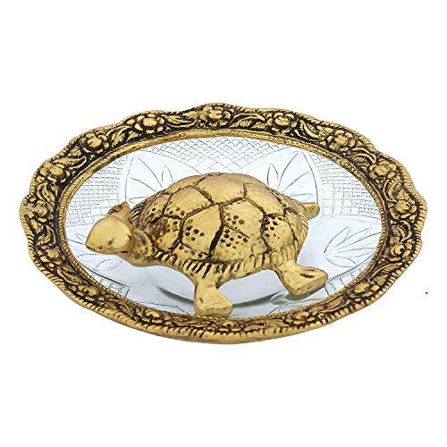 JaipurCrafts White Metal with Glass Plate Feng Shui Metal Tortoise,Turtle Plate Yantra Vastu Feng Sui, Vastu Yantra