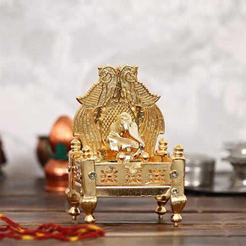Webelkart Handcrafted Premium Gold Plated Metal Singhasan for Pooja, Religious Puja Gifts and Decor, Showpiece - (10 cm x 8 cm x 18 cm)