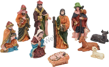 Webelkart Premium Christmas Decorations Items Jesus Nativity Crib Set - Christmas Crib Statues 8 Piece Resin Multicolor Christmas Decorations for Home & Office/Christmas Nativity Set