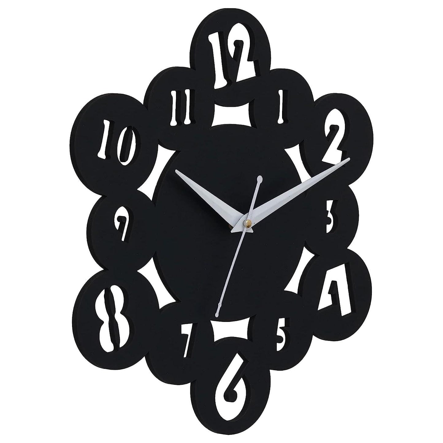 Webelkart Premium Round Abstract Wood Wall Clock for Home and Office Decor (12 Inch x 12 Inch, Black)
