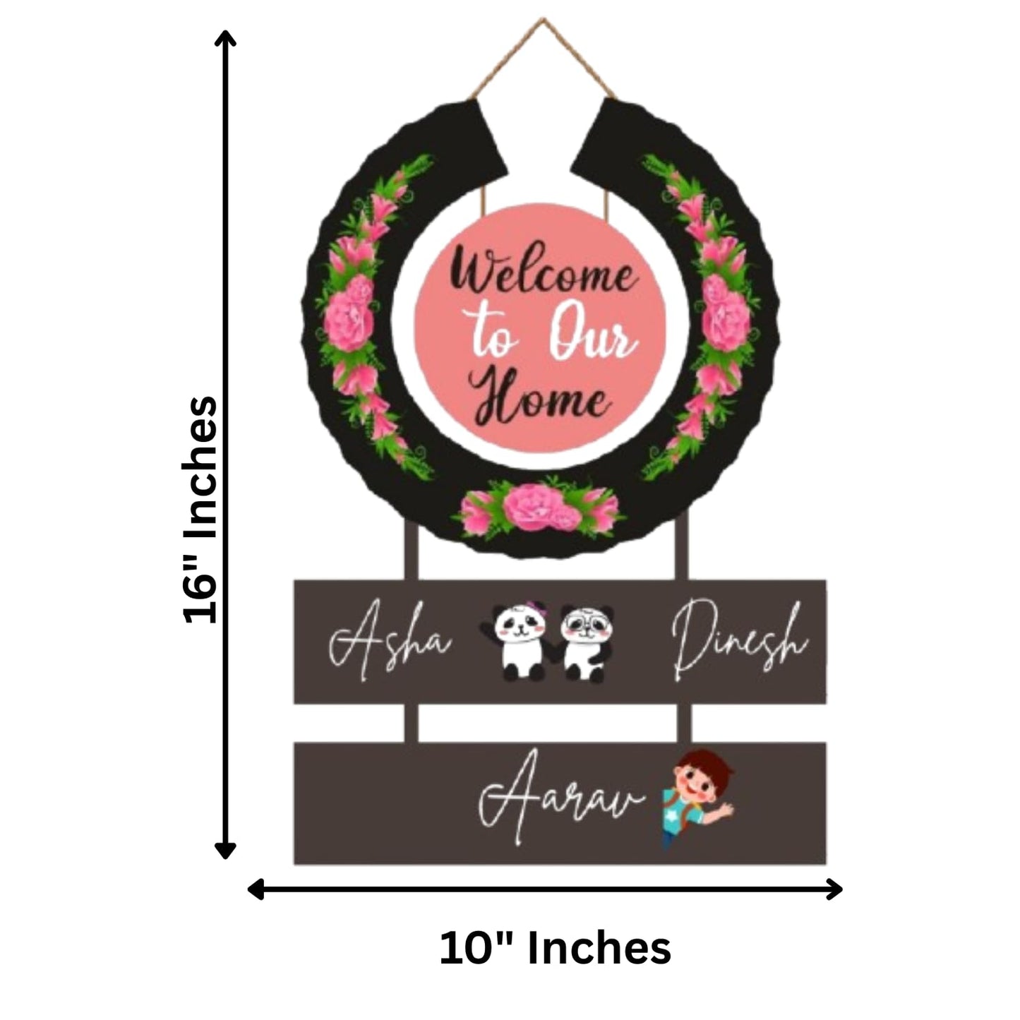 Webelkart Wooden Round Welcome To Our Home Customised Wall Hanging Name Plate For Home Entrance outdoor, Wooden Hanging House Name Plate - (16 x 10 Inches)