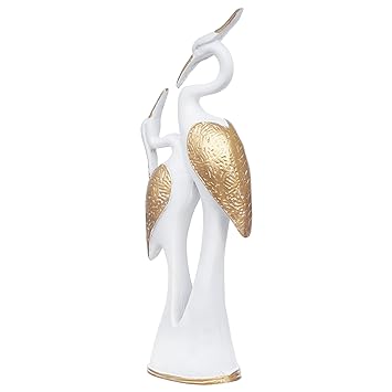 JaipurCrafts Good Luck Swan Pair of Kissing Duck Showpiece for Home and Office Decor - 35.56 cm (White/Gold)