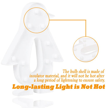 Pengo: Cute Penguin Design Marquee LED Night Light with Battery-Powered Decorative Lamp for Kids’ Room, Bedroom Wall or Table Décor