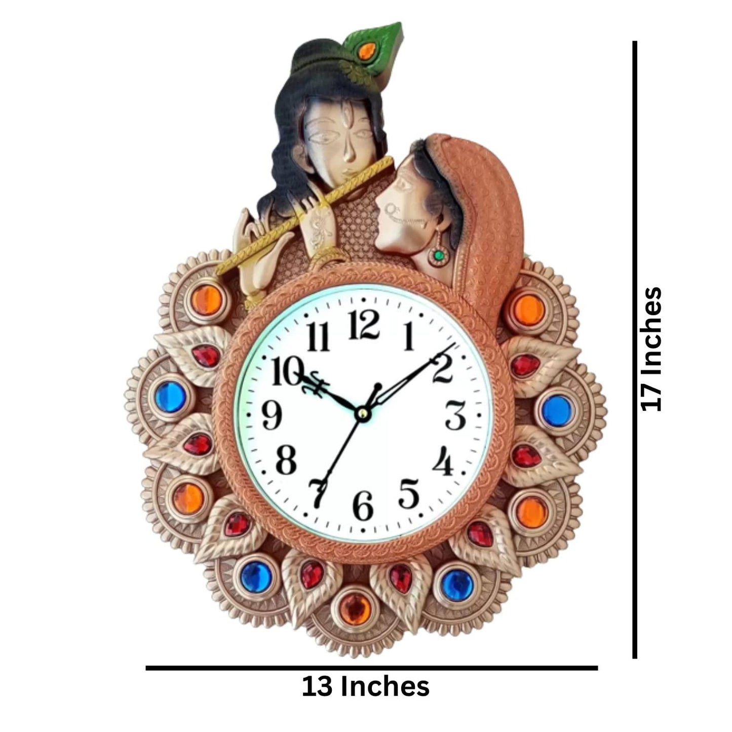 Webelkart Premium Radhe Krishna Playing Flute Unique Style Plastic Analog Wall Clock for Home and Office Decor| Wall Clock for Living Room( 17 in, Pista)