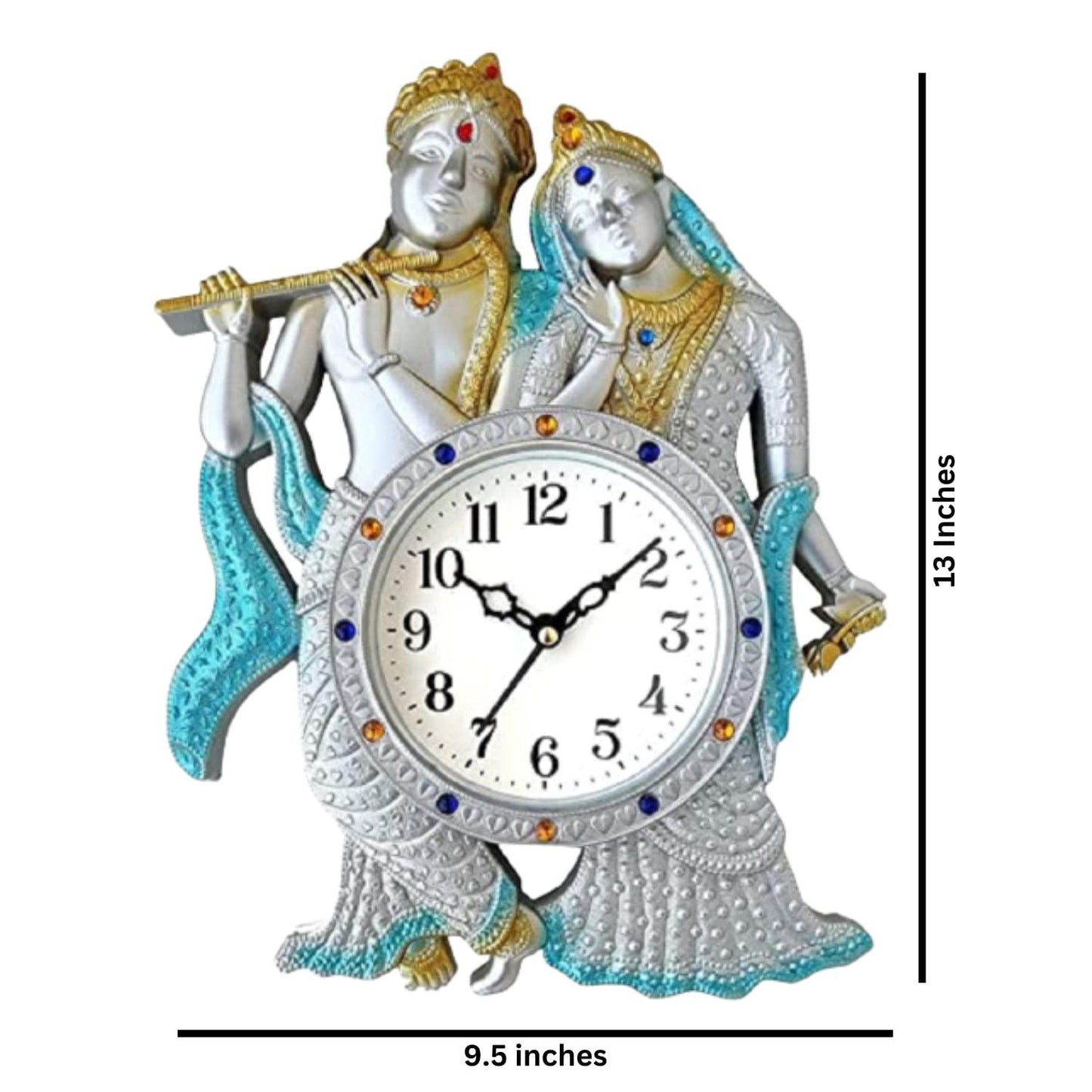Webelkart Premium Radhe Krishna Playing Flute Unique Style Plastic Analog Wall Clock for Home and Office Decor| Wall Clock for Living Room( 13 in, Silver)