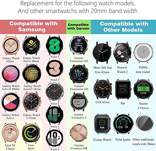Zitel Bands for Garmin Forerunner 165/245/645, 55/158, Vivoactive 6/5/3/3S, Venu Sq/Sq 2, Venu 2 Plus, 20mm - Black