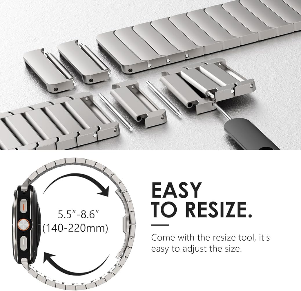 Zitel Stainless Steel No Gap Metal Band for Samsung Galaxy Watch Ultra 47mm 2025/2024 - Titanium