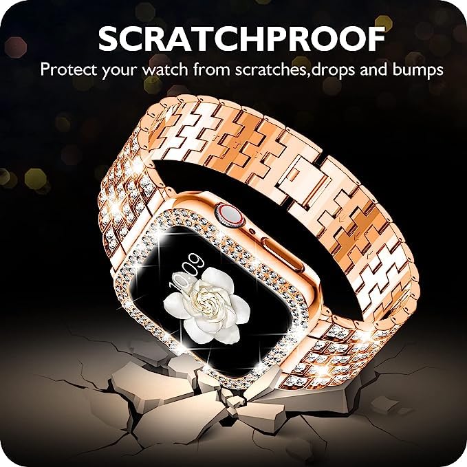 Zitel Band for Apple Watch 40mm Bling Diamond Rhinestone Strap + Case for Women Girls - Rose Gold
