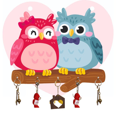 Webelkart Premium 'Owl Family' Decorative Wooden Printed Key Holder for Home Decor Key Hangers Keychain Holder Key Stand & Key Holder for Wall Owl Key Holder (17.78 cm, 5 Hooks)