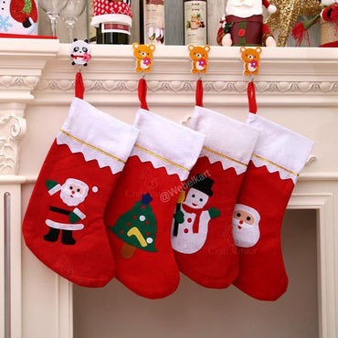 Webelkart Christmas Stockings, Pack of 4, Classic Socks for Xmas Home Decor, Stuffed Tree Hanging Toys, Candy Gift Bag Holders