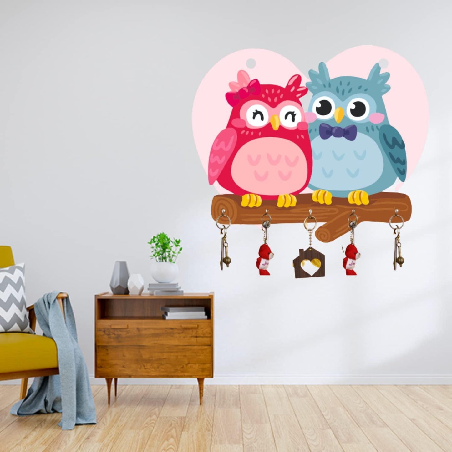 Webelkart Premium 'Owl Family' Decorative Wooden Printed Key Holder for Home Decor Key Hangers Keychain Holder Key Stand & Key Holder for Wall Owl Key Holder (17.78 cm, 5 Hooks)