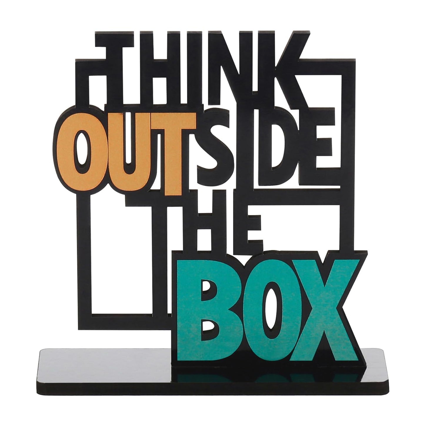 JaipurCrafts Wooden Think Outside The Box Quote Decorative Showpiece Motivational Quotes Table Decoration for Office Desk | Home Decor Item | Living Room | Modern Art Wood Showpiece Gift Items