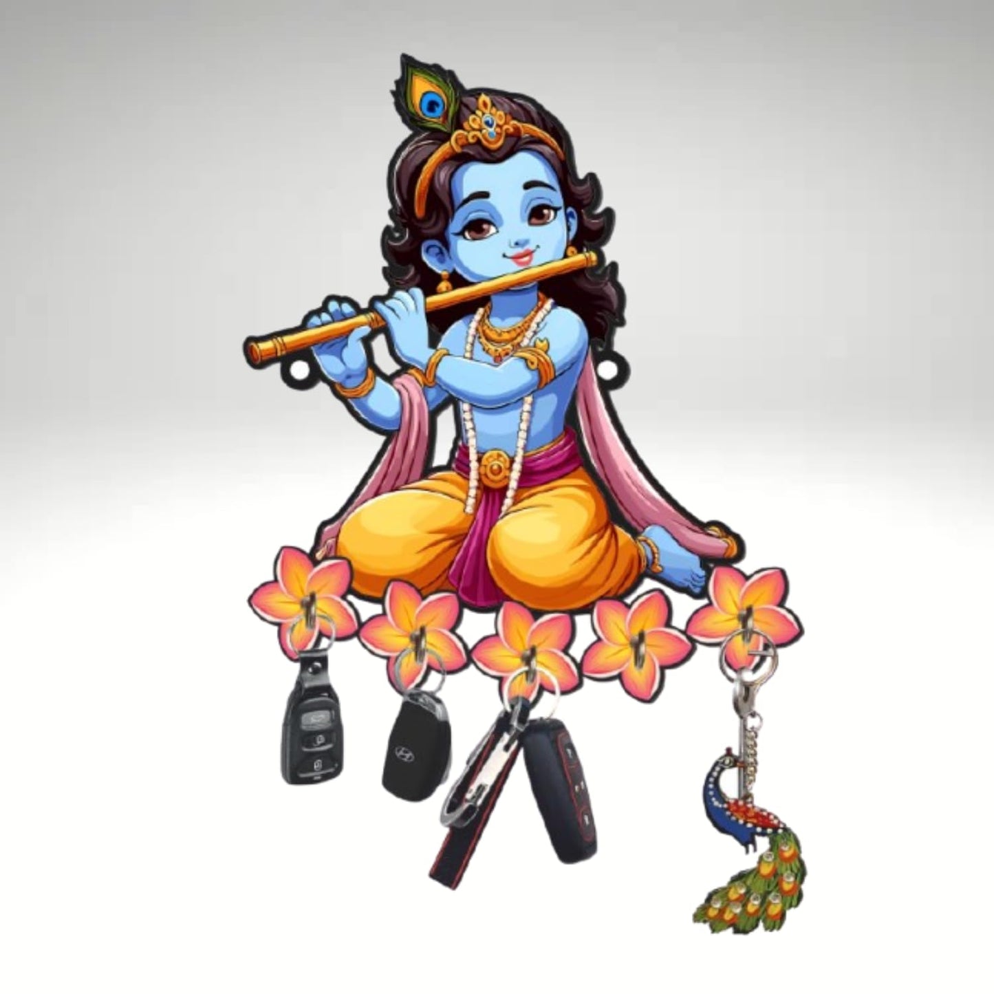 Webelkart Premium Wooden Key Holder for Home/Office Decor/Key Hanger for Wall Decor,Decorative Item for Home (Krishna Playing Flute)