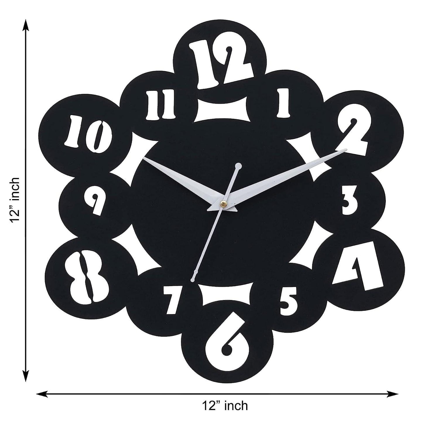 Webelkart Premium Round Abstract Wood Wall Clock for Home and Office Decor (12 Inch x 12 Inch, Black)