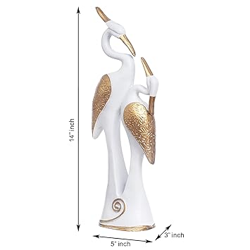 JaipurCrafts Good Luck Swan Pair of Kissing Duck Showpiece for Home and Office Decor - 35.56 cm (White/Gold)