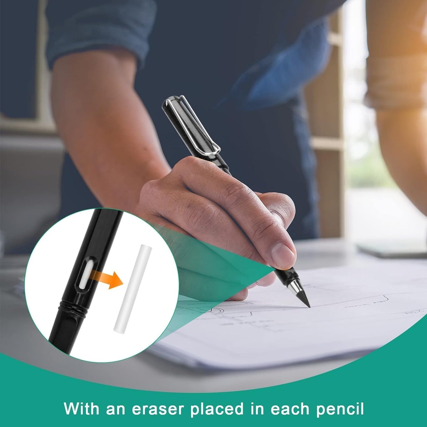 EverWrite: Reusable Inkless Pencil (Pack of 4) – Everlasting Infinity Pencil with Eraser for Writing, Sketching & Drawing