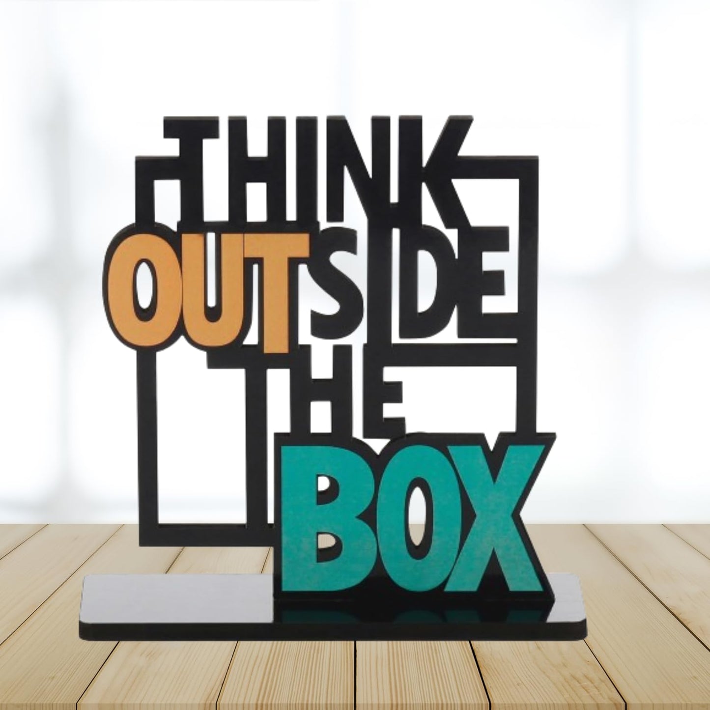 JaipurCrafts Wooden Think Outside The Box Quote Decorative Showpiece Motivational Quotes Table Decoration for Office Desk | Home Decor Item | Living Room | Modern Art Wood Showpiece Gift Items