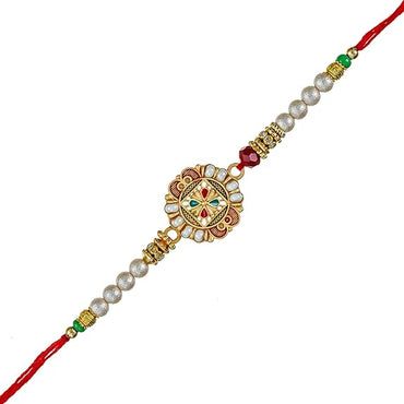 Webelkart Beautiful Flower Rakhi for Brother With Magnet Rakhi for Brother and Bhabhi With Greeting Card And Roli Chawal Gift Combo Pack