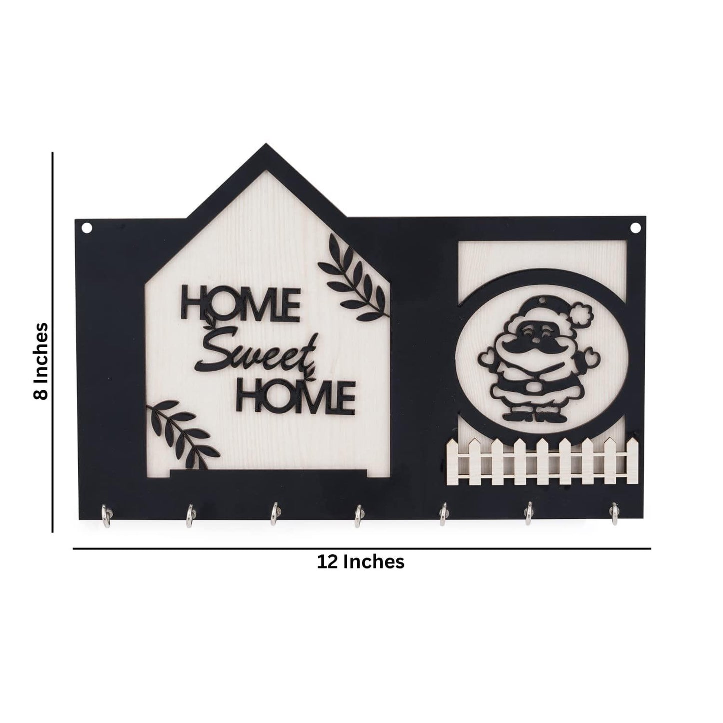 Webelkart Premium Home Sweet Home with Santa Claus Wood Key Holder for Home,Christmas Decoration and Gift Items for Home Decor ( 12 x 8, 7 Hooks)