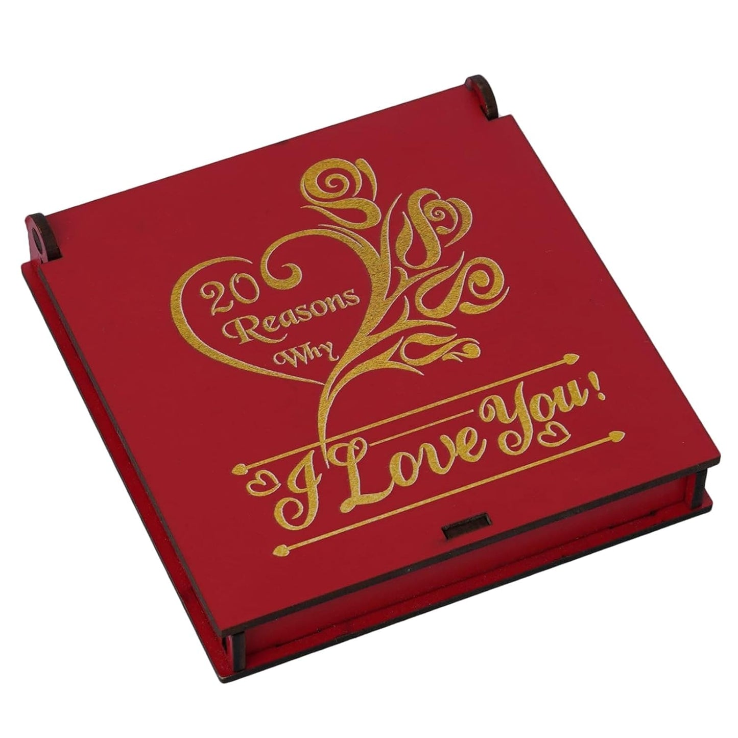 JaipurCrafts Premium I love You Greetings Cards for Couples - Love Gift Box 20 Cards with Reasons Why I Love You in Message Box,Valentine's Day Red Hearts Decorative Wooden Gift Box (4.5 Inches) Red