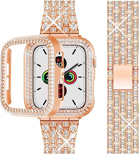 Zitel Band for Apple Watch 40mm Bling Diamond Rhinestone Strap + Case for Women Girls - Rose Gold