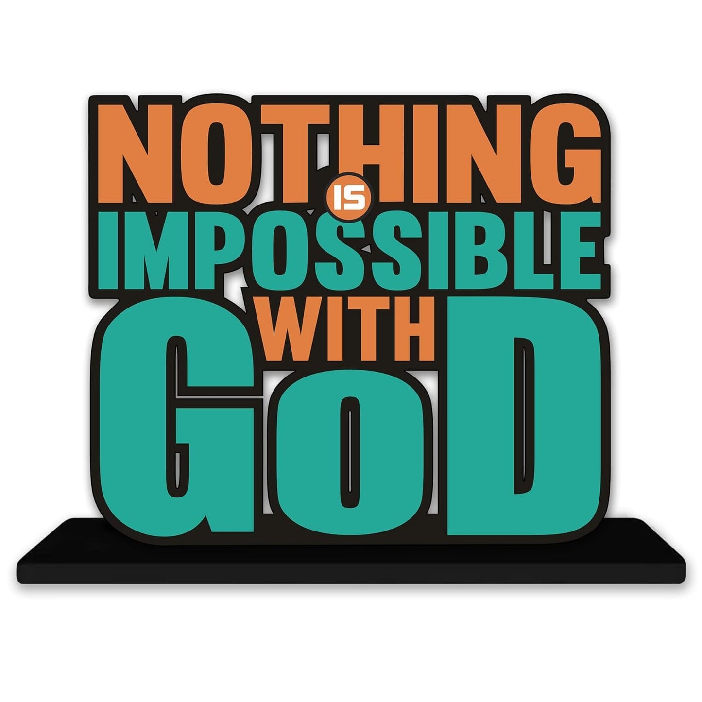 JaipurCrafts Wooden Nothing is Impossible with God Motivational Quotes Table Decoration for Office Desk | Home Decor Item | Living Room | Modern Art Wood Showpiece Gift Items