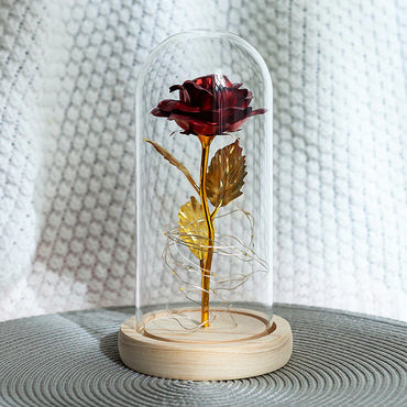 LoveBloom: Forever Glass Rose with Built-in Fairy Lights - Crystal Diamond Cut Rose for Romantic Gifting for Girlfriend & Home Décor